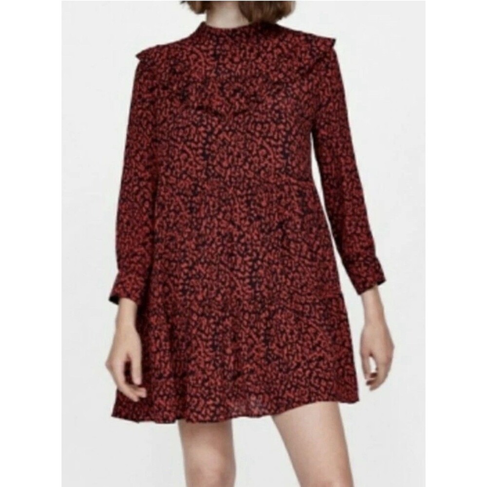 zara premium black and red leopard print dress